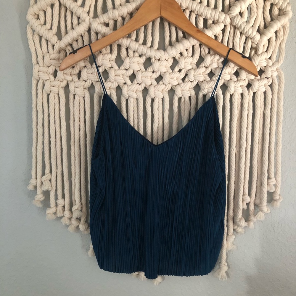 Silence and noise blue accordion pleat crop tank
